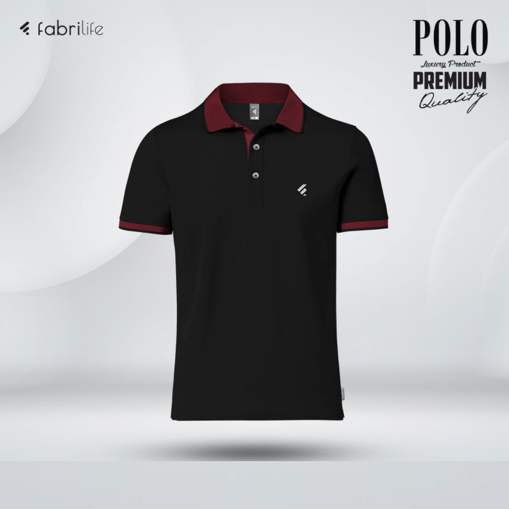 Single Jersey Knitted Cotton Polo - Black