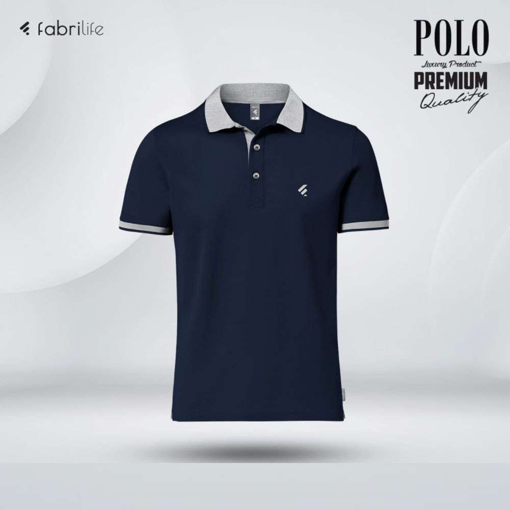 Single Jersey Knitted Cotton Polo - Navy